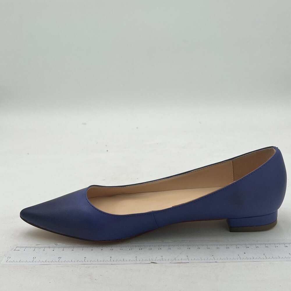 FSJ Women's Pointed Toe Navy Blue Leather Low Heel Flat